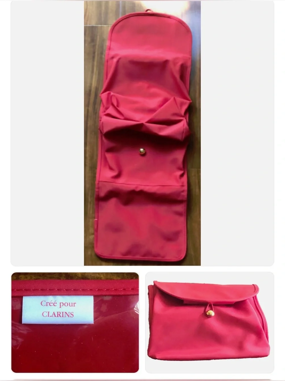 Cree Pour Clarins Paris Red Makeup Cosmetic Case Toiletry Pouch Travel Bag